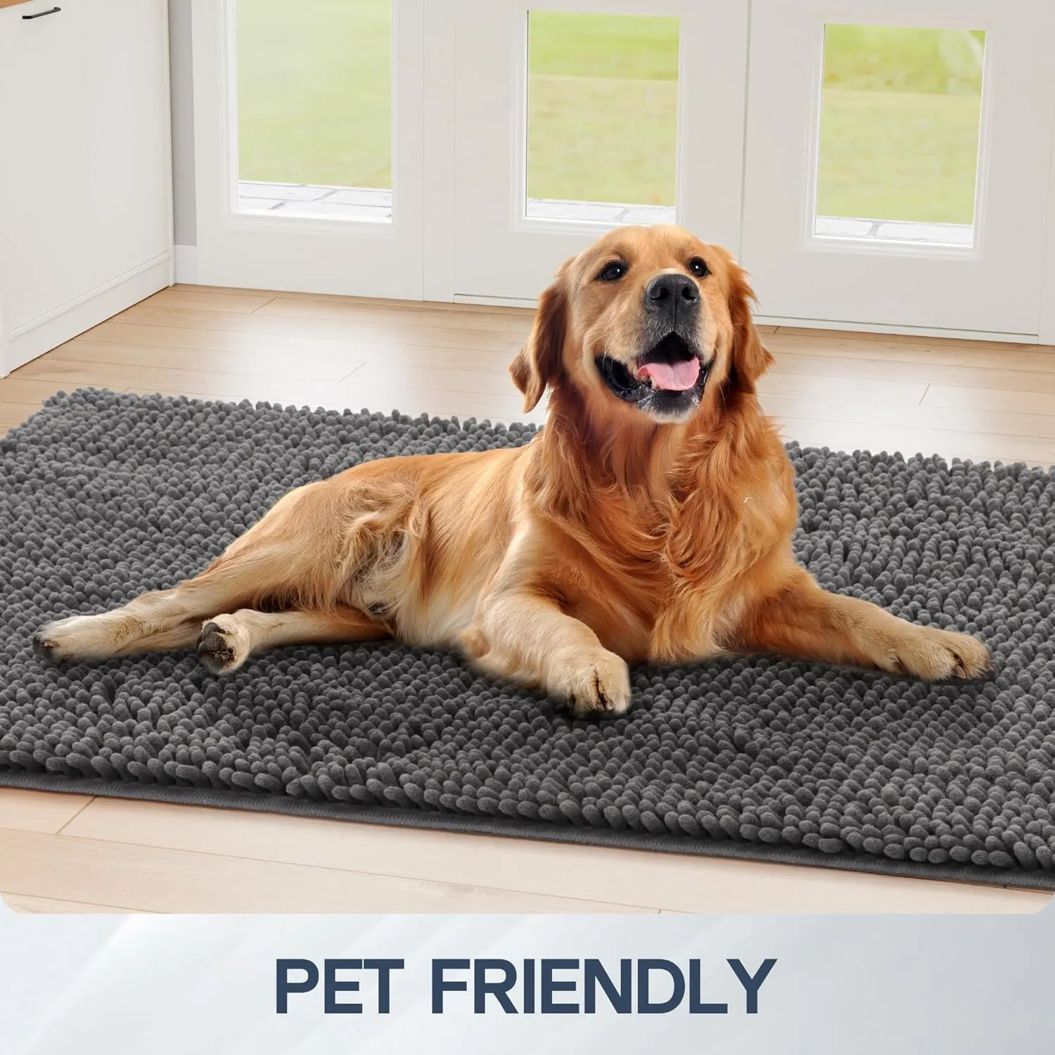 Dog Door Mat for Muddy Paws, 48" x 24" Chenille Absorbent Front Door Mat Inside, Large Runner Mud Mat for Dogs, Dirt Trapper Washable Non Slip Outdoor Indoor Entrance Doormats, Grey