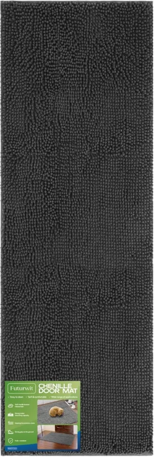 Dog Door Mat for Muddy Paws, 72" x 24" Chenille Absorbent Front Door Mat Inside, Large Runner Mud Mat for Dogs, Dirt Trapper Washable Non Slip Outdoor Indoor Entrance Doormats, Grey