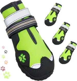 Dog Shoes, FISHOAKY Dog Shoes for Large Dogs, 360°Anti Slip Medium Dog Boots & Paw Protectors Winter Snowy and Summer Hot Pavement, Waterproof 4Pcs Dog Booties with Reflective Strips (Size 1)