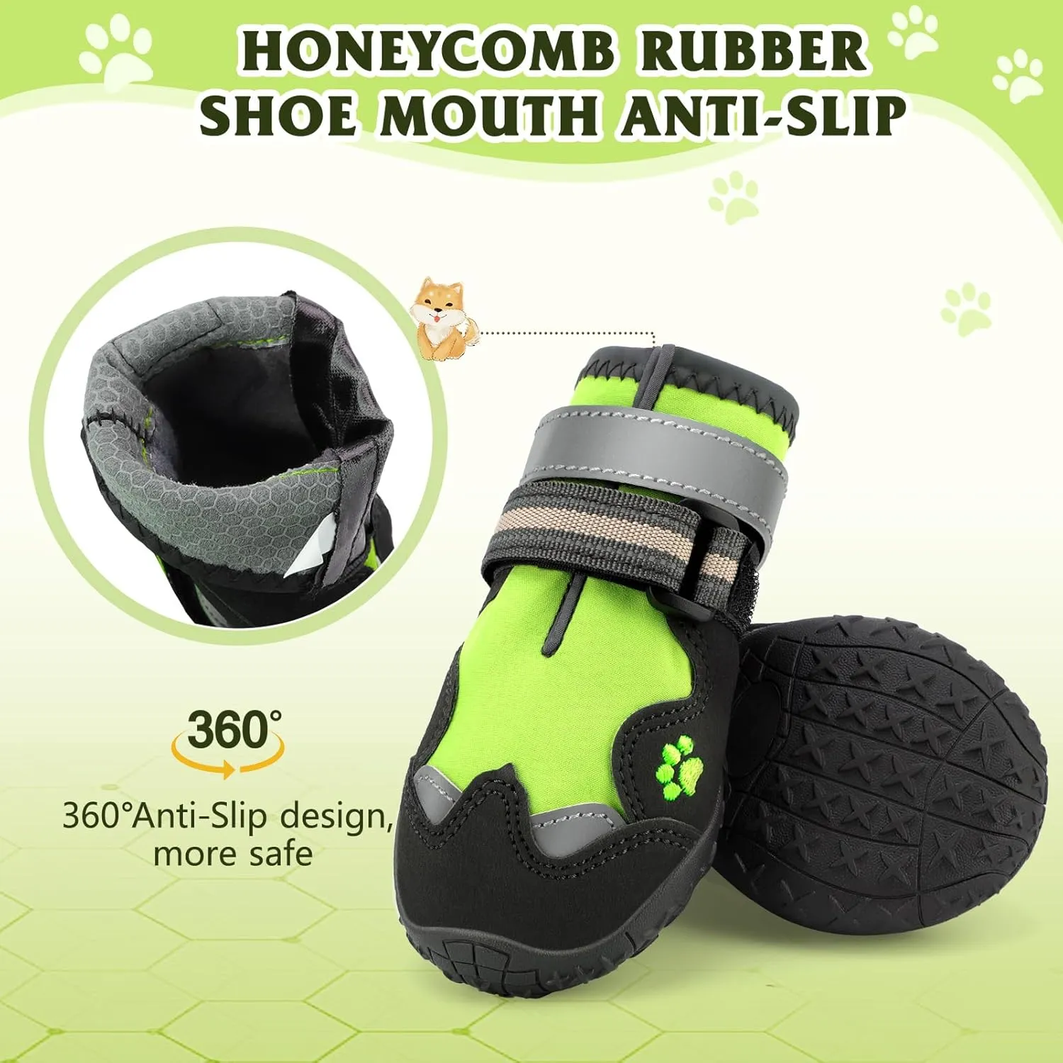 Dog Shoes, FISHOAKY Dog Shoes for Large Dogs, 360°Anti Slip Medium Dog Boots & Paw Protectors Winter Snowy and Summer Hot Pavement, Waterproof 4Pcs Dog Booties with Reflective Strips (Size 1)