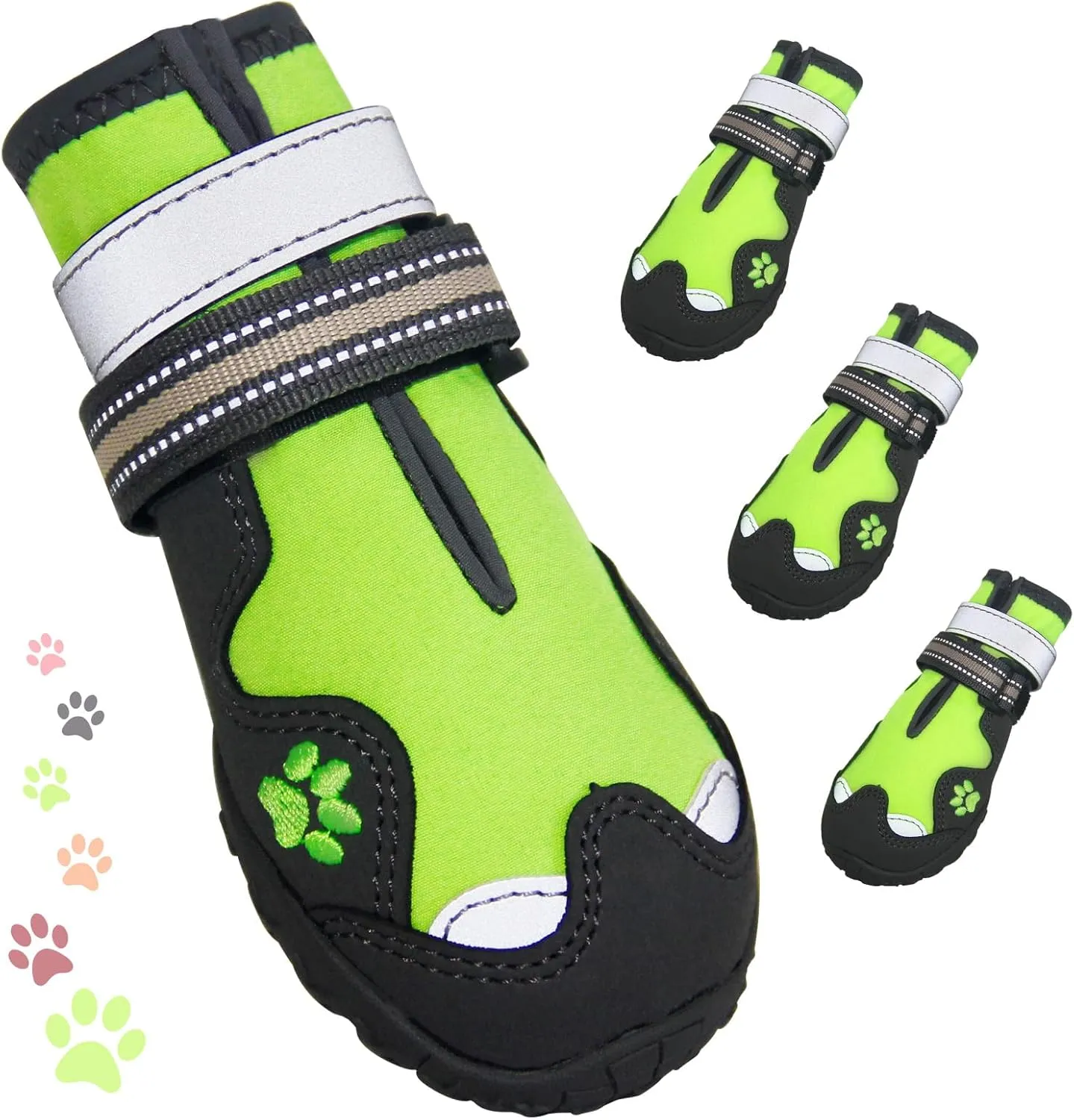 Dog Shoes, FISHOAKY Dog Shoes for Large Dogs, 360°Anti Slip Medium Dog Boots & Paw Protectors Winter Snowy and Summer Hot Pavement, Waterproof 4Pcs Dog Booties with Reflective Strips (Size 1)