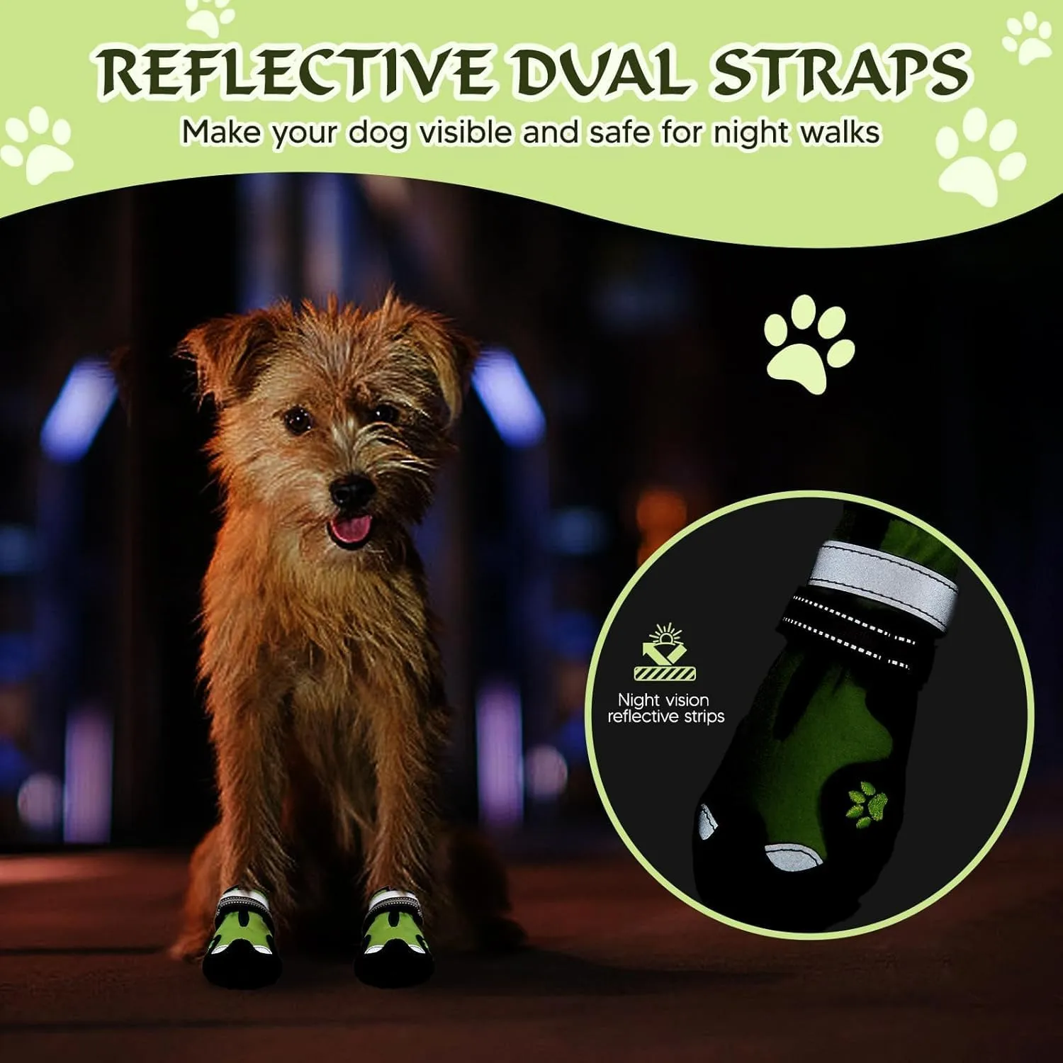Dog Shoes, FISHOAKY Dog Shoes for Large Dogs, 360°Anti Slip Medium Dog Boots & Paw Protectors Winter Snowy and Summer Hot Pavement, Waterproof 4Pcs Dog Booties with Reflective Strips (Size 1)