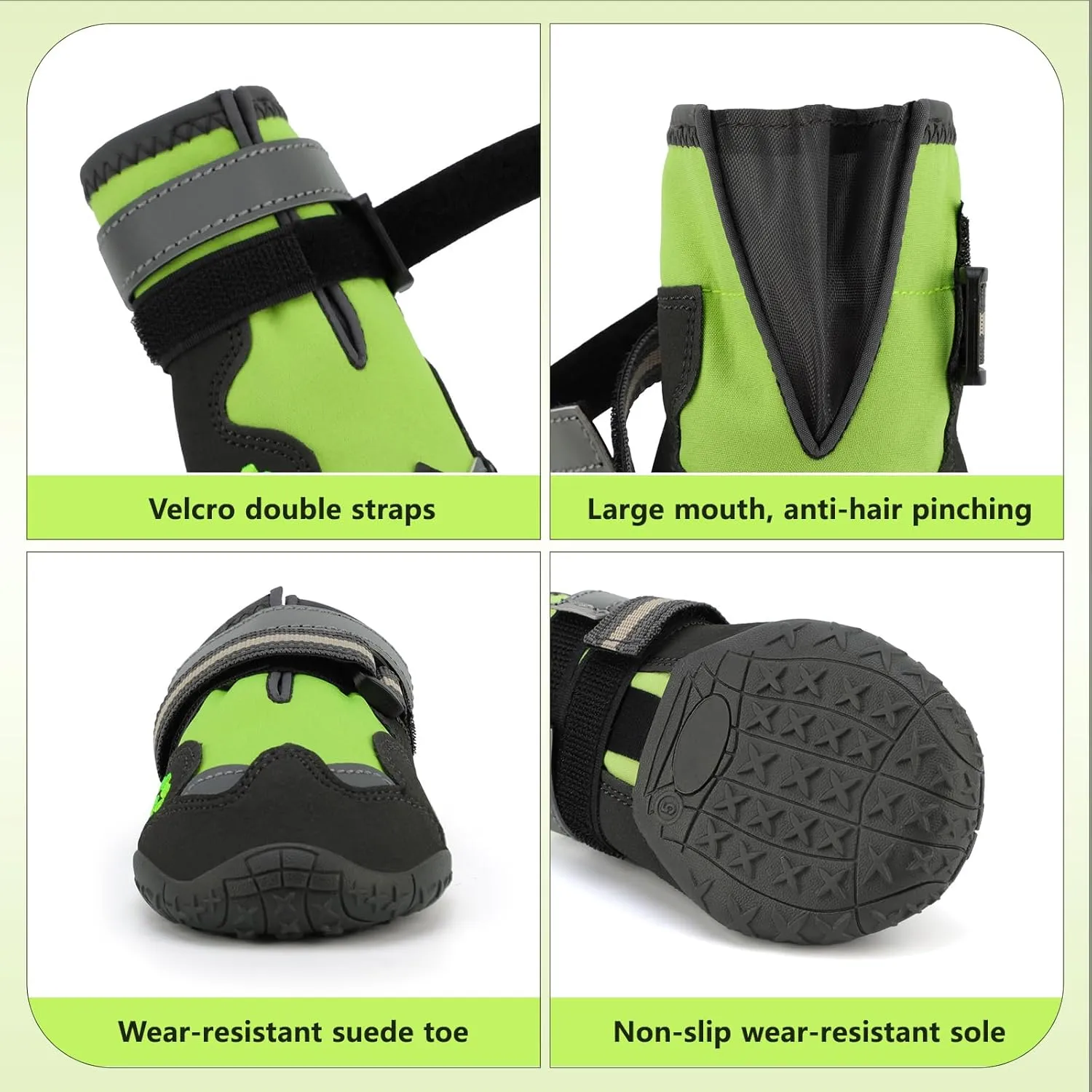 Dog Shoes, FISHOAKY Dog Shoes for Large Dogs, 360°Anti Slip Medium Dog Boots & Paw Protectors Winter Snowy and Summer Hot Pavement, Waterproof 4Pcs Dog Booties with Reflective Strips (Size 1)