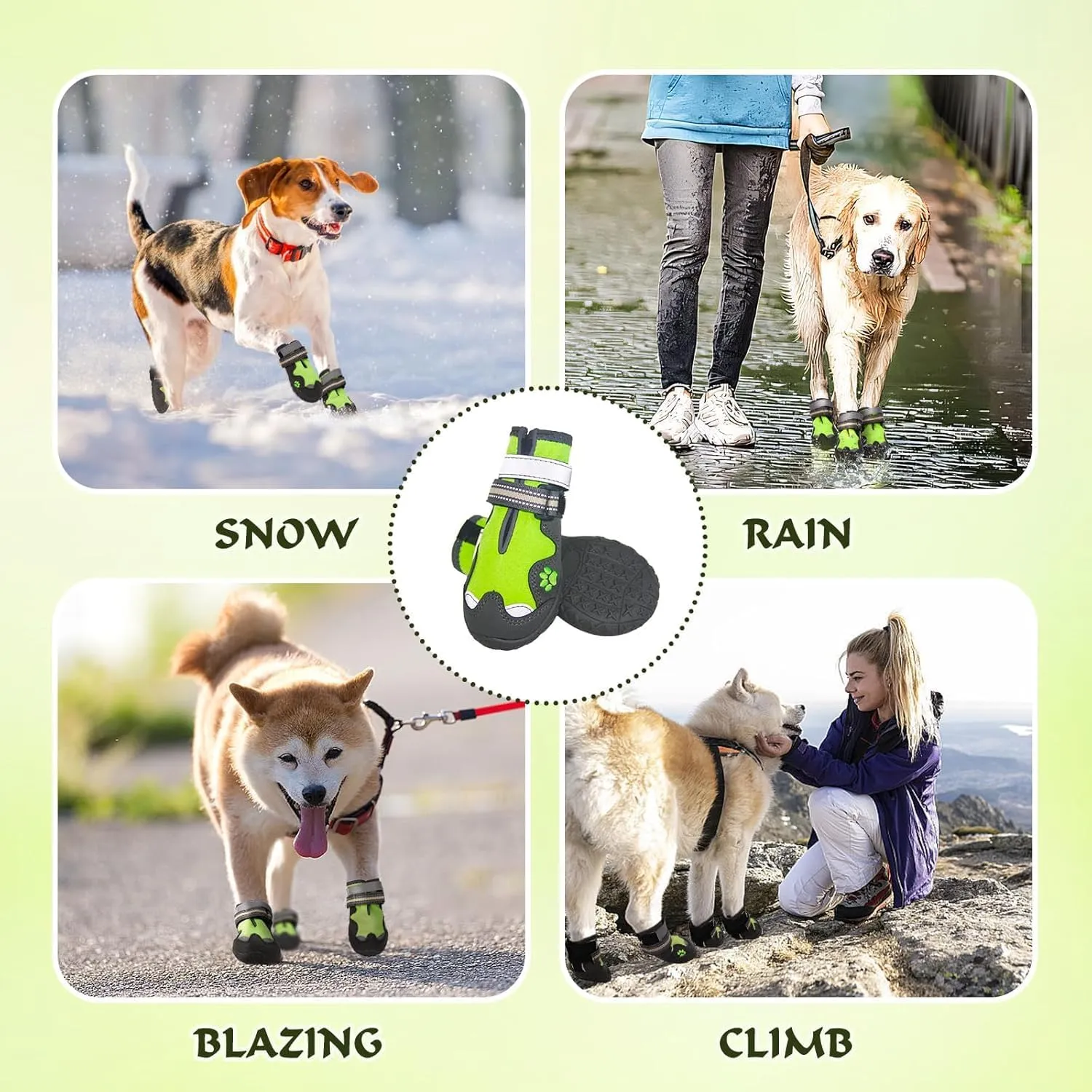 Dog Shoes, FISHOAKY Dog Shoes for Large Dogs, 360°Anti Slip Medium Dog Boots & Paw Protectors Winter Snowy and Summer Hot Pavement, Waterproof 4Pcs Dog Booties with Reflective Strips (Size 1)