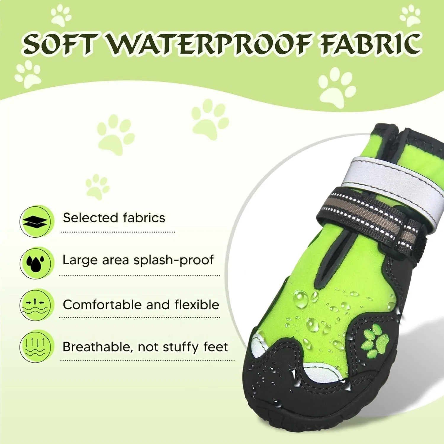 Dog Shoes, FISHOAKY Dog Shoes for Large Dogs, 360°Anti Slip Medium Dog Boots & Paw Protectors Winter Snowy and Summer Hot Pavement, Waterproof 4Pcs Dog Booties with Reflective Strips (Size 1)
