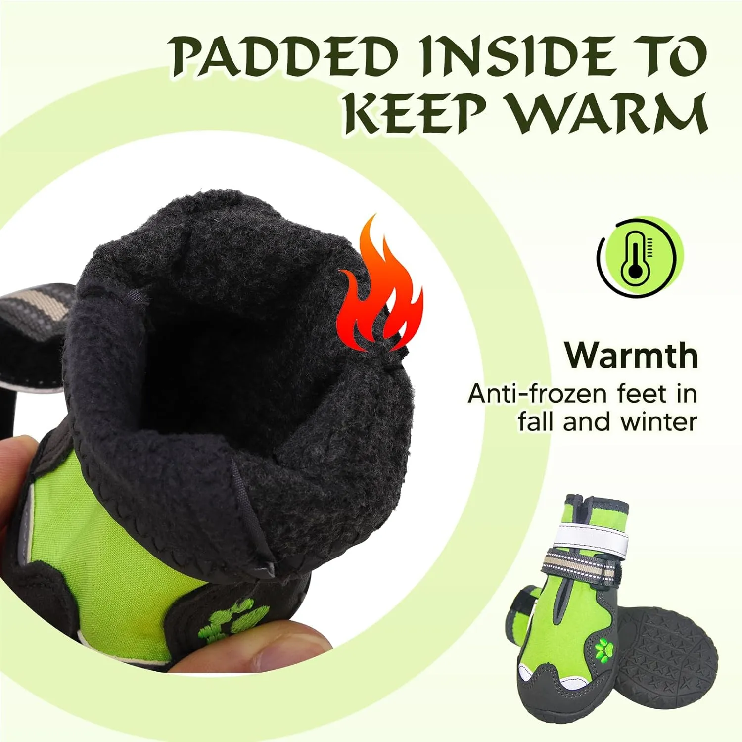 Dog Shoes, FISHOAKY Dog Shoes for Medium Dogs, Anti Slip Dog Boots & Paw Protectors for Winter Snowy and Summer Hot Pavement, 4 Pack Dog Booties Waterproof for Small Dogs with Green (Size 3)