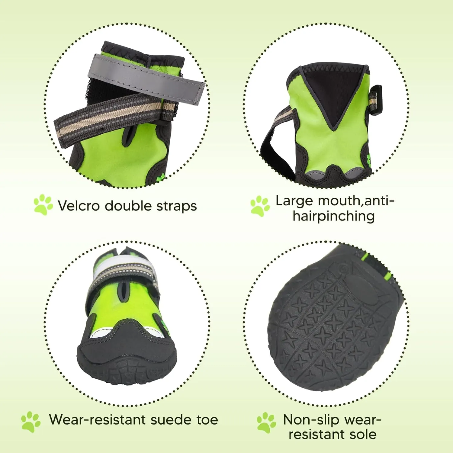 Dog Shoes, FISHOAKY Dog Shoes for Medium Dogs, Anti Slip Dog Boots & Paw Protectors for Winter Snowy and Summer Hot Pavement, 4 Pack Dog Booties Waterproof for Small Dogs with Green (Size 3)