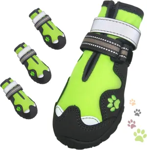 Dog Shoes, FISHOAKY Dog Shoes for Medium Dogs, Anti Slip Dog Boots & Paw Protectors for Winter Snowy and Summer Hot Pavement, 4 Pack Dog Booties Waterproof for Small Dogs with Green (Size 3)