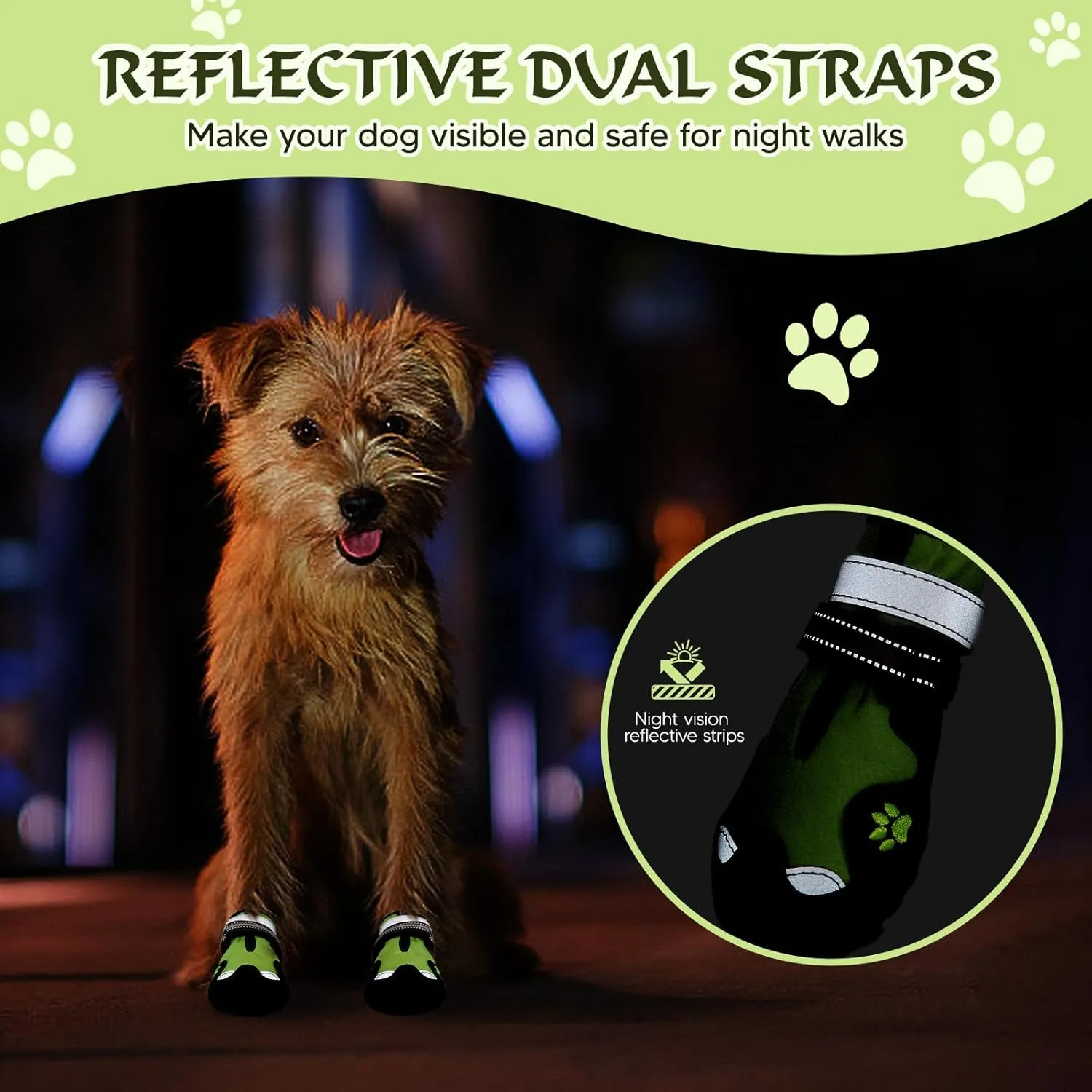 Dog Shoes, FISHOAKY Dog Shoes for Medium Dogs, Anti Slip Dog Boots & Paw Protectors for Winter Snowy and Summer Hot Pavement, 4 Pack Dog Booties Waterproof for Small Dogs with Green (Size 3)