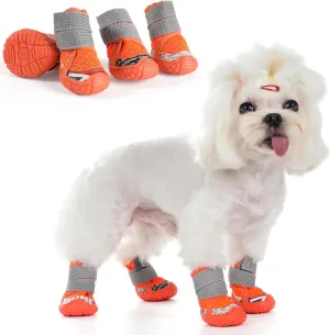 Dog Shoes for Small Medium Dogs, Dog Boots & Paw Protectors with Soft Anti-Slip Rubber Sole, Mesh Breathable Dog Shoes for Winter Snowy Day, Summer Hot Pavement (Orange, 40# (1.1"x1.3")(WxL))