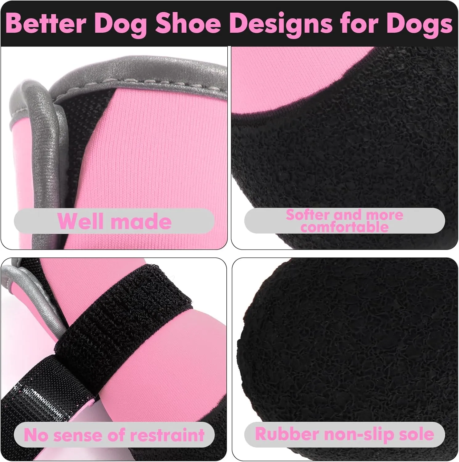 Dog Shoes, Outdoor Dog Boots Non-Slip Waterproof Dog Booties for Medium to Large Dogs 4Pcs for Winter Snowy Day, Summer Hot Pavement with Rugged Sole Pink