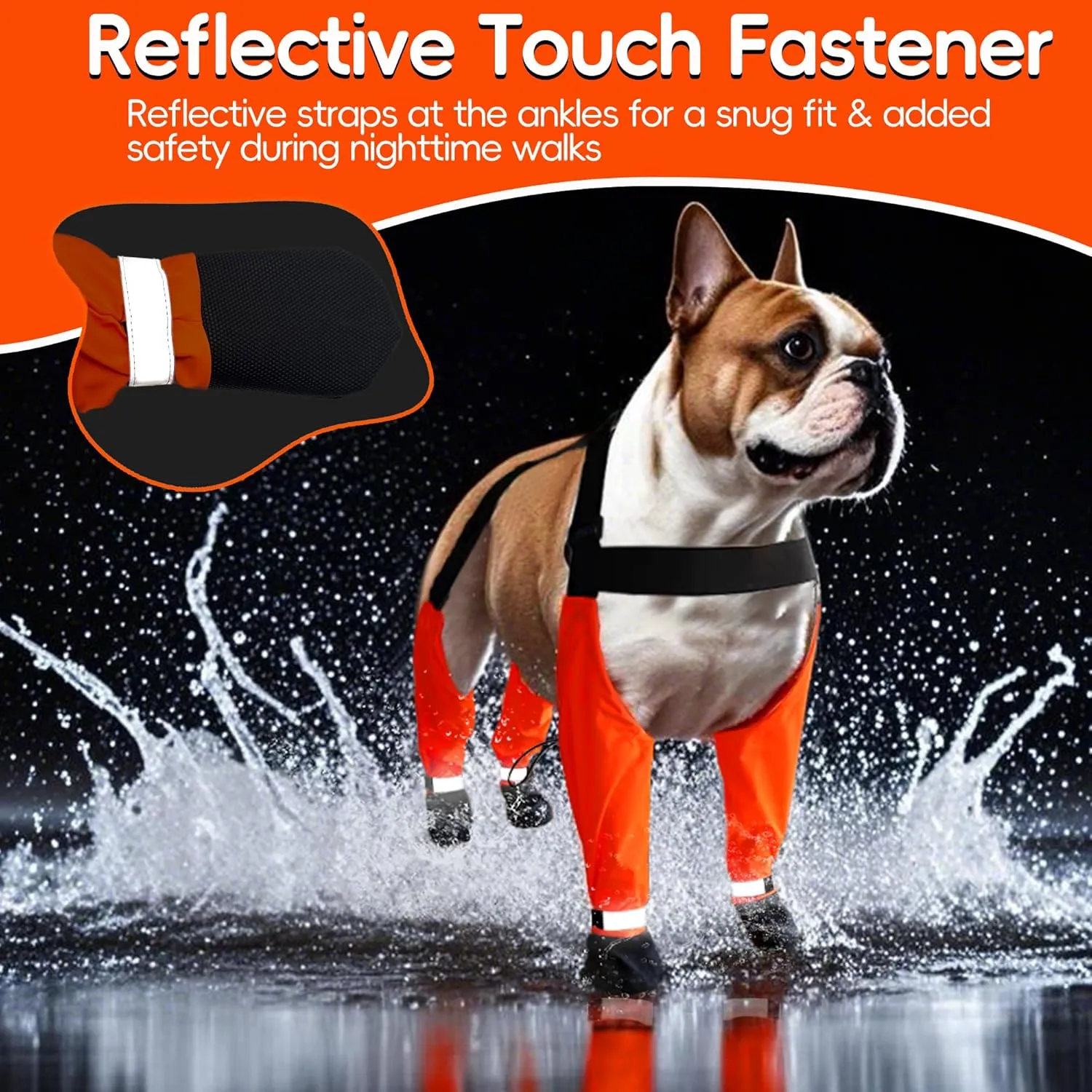 Dog Suspender Boots, Waterproof Tall Dog Rain Boots, Anti-Dirt Pet Legging Boots Paw Protector 4-Legged Shoes, Adjustable Snow Pants with Boot for Medium Large Dogs Outdoor Walking Hiking(Orange,L)
