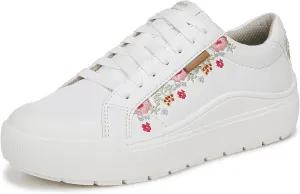 Dr. Scholl's Shoes Women's Time Off Sneaker, White Floral Embroidery, 7.5