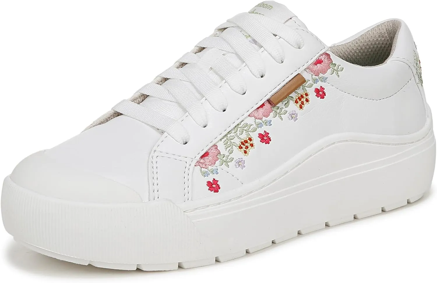 Dr. Scholl's Shoes Women's Time Off Sneaker, White Floral Embroidery, 7.5