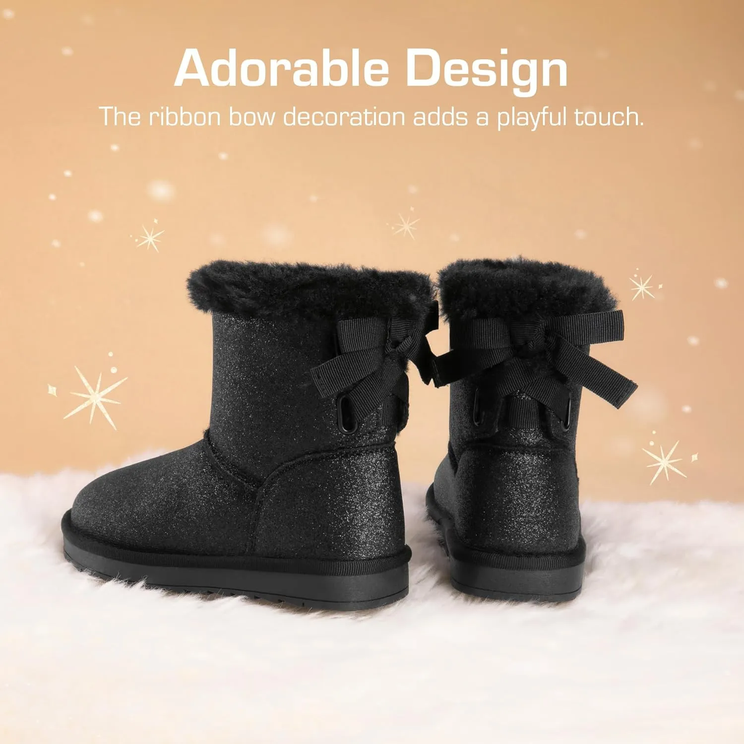 DREAM PAIRS Girls Boots Kids Winter Faux Fur Warm Snow Ankle FuzzyChic Kid's Bow Boots for Toddler/Little Kid