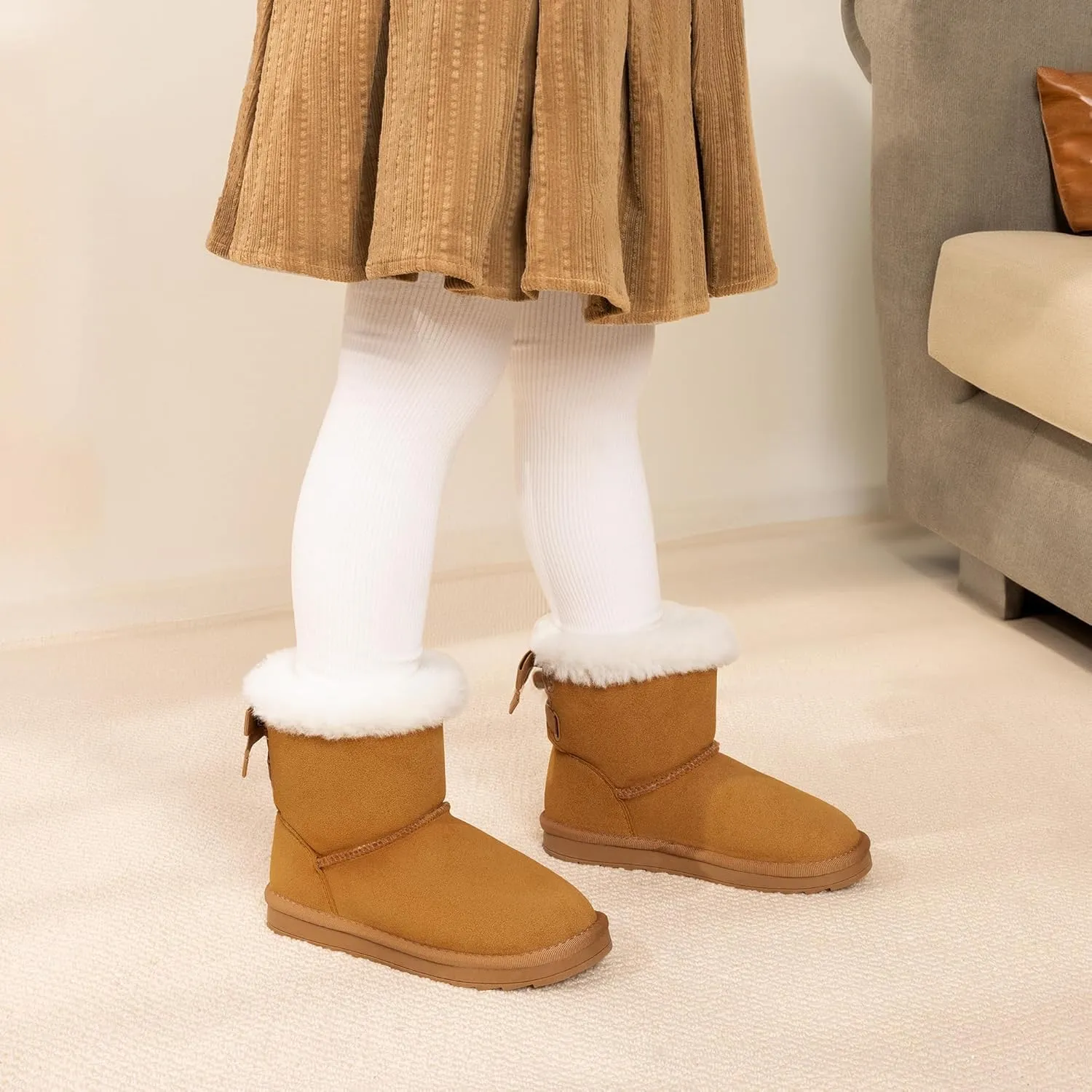 DREAM PAIRS Girls Boots Kids Winter Faux Fur Warm Snow Ankle FuzzyChic Kid's Bow Boots for Toddler/Little Kid