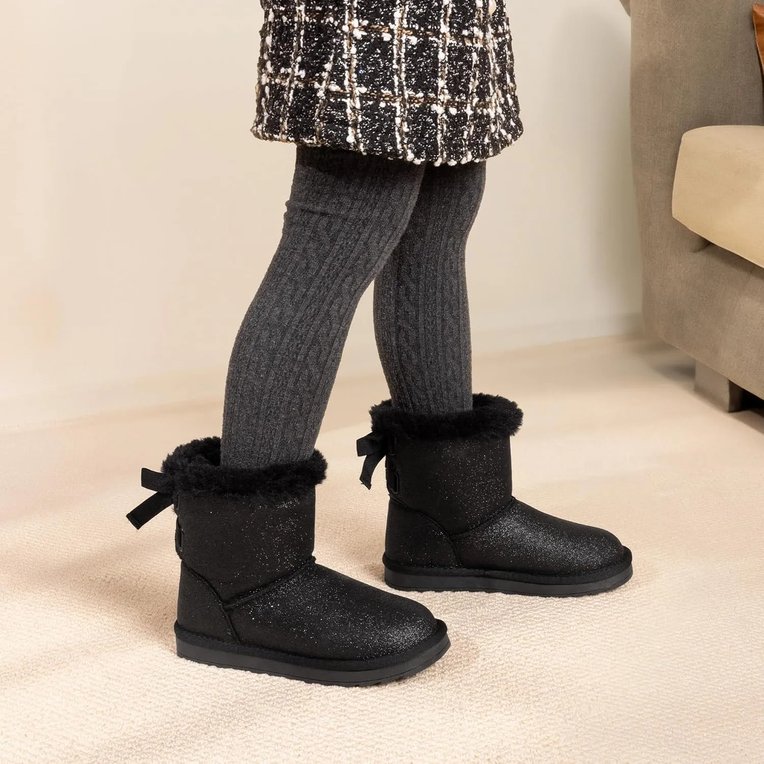 DREAM PAIRS Girls Boots Kids Winter Faux Fur Warm Snow Ankle FuzzyChic Kid's Bow Boots for Toddler/Little Kid