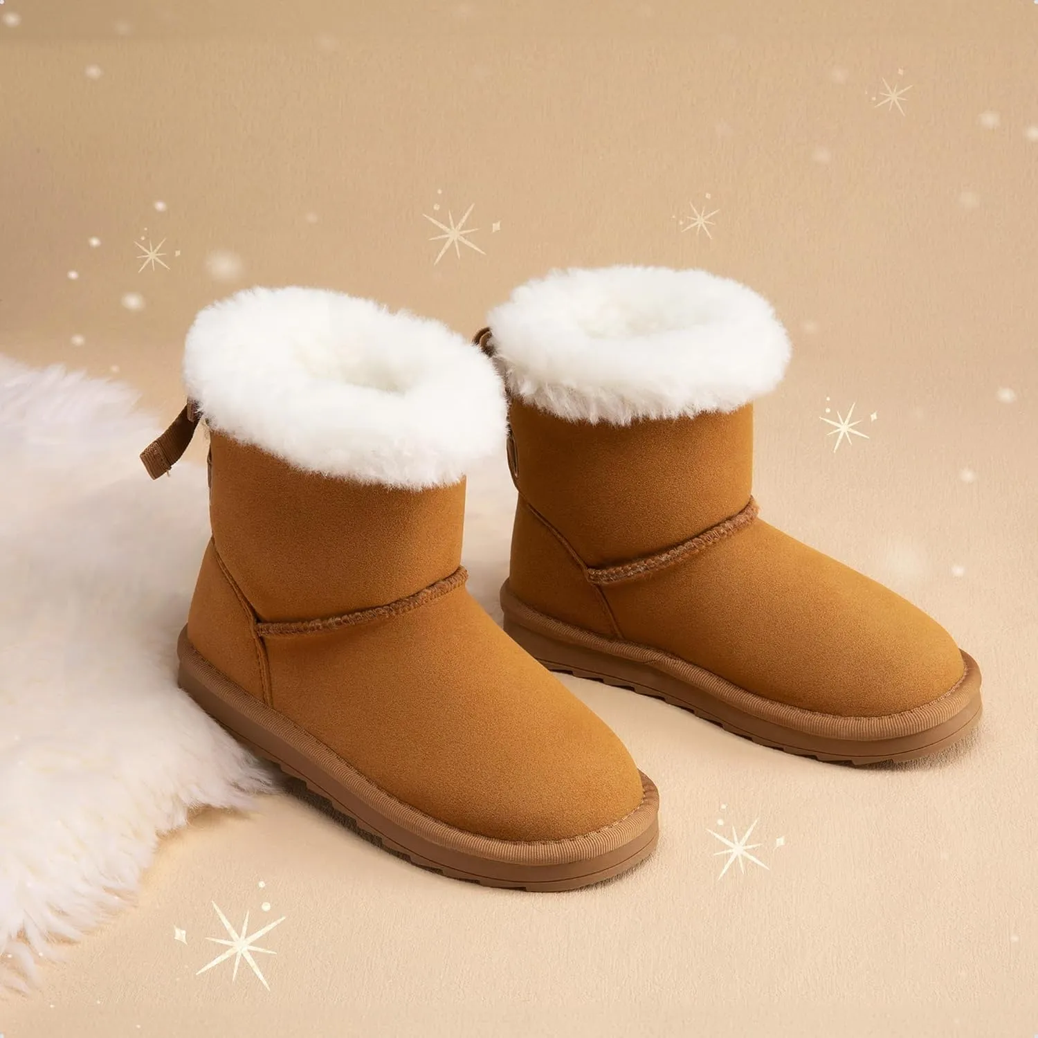 DREAM PAIRS Girls Boots Kids Winter Faux Fur Warm Snow Ankle FuzzyChic Kid's Bow Boots for Toddler/Little Kid