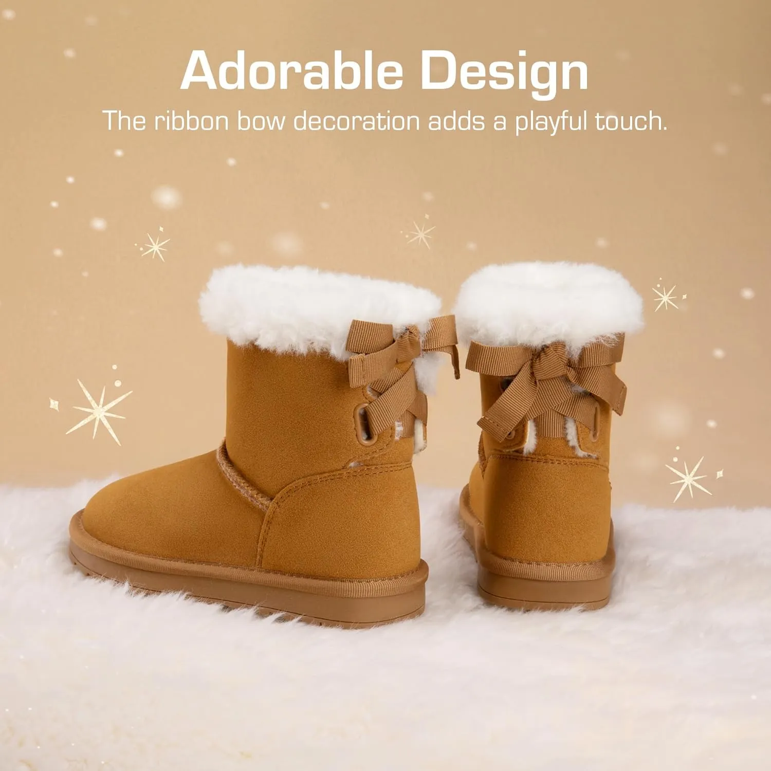 DREAM PAIRS Girls Boots Kids Winter Faux Fur Warm Snow Ankle FuzzyChic Kid's Bow Boots for Toddler/Little Kid