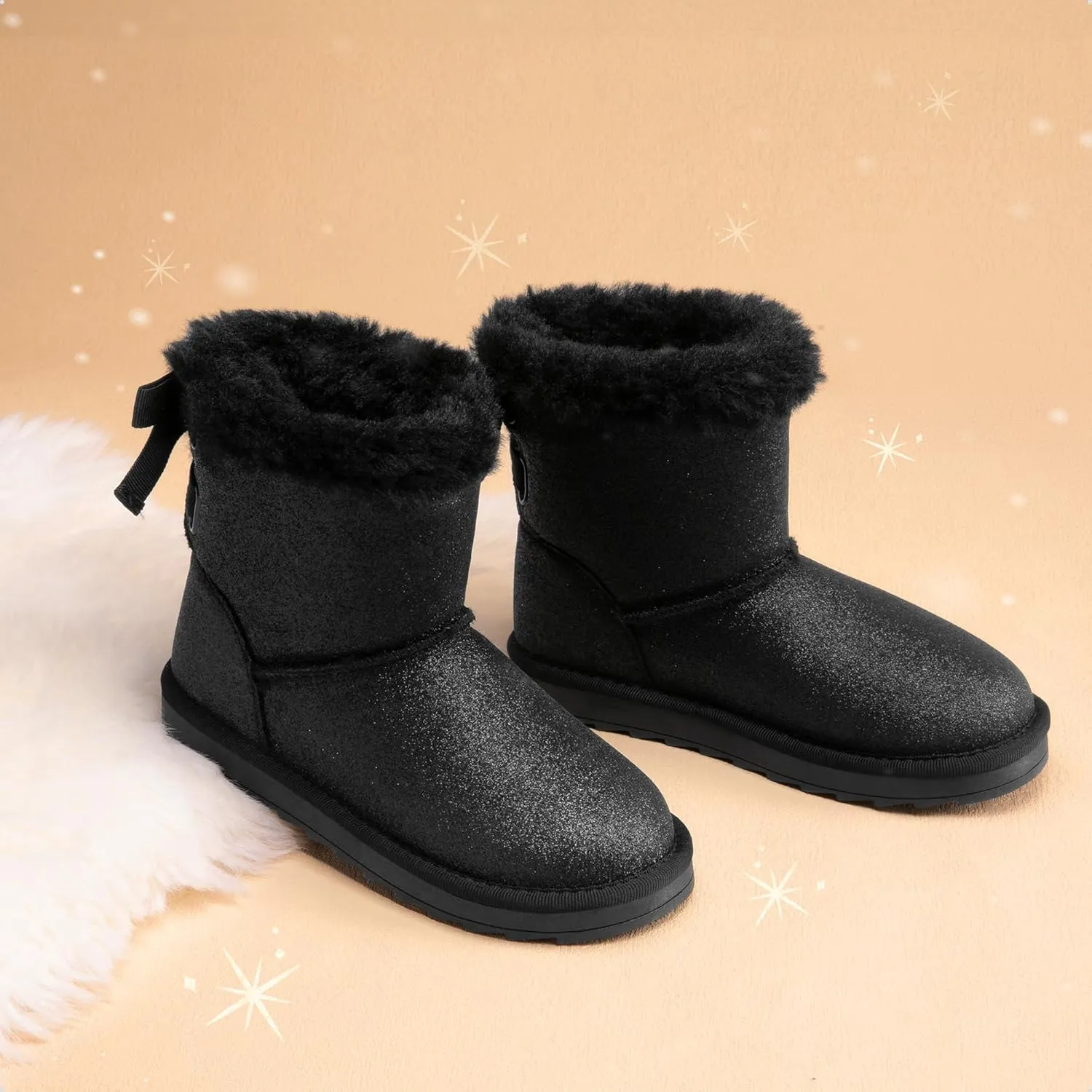 DREAM PAIRS Girls Boots Kids Winter Faux Fur Warm Snow Ankle FuzzyChic Kid's Bow Boots for Toddler/Little Kid