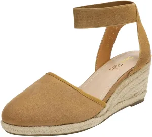 DREAM PAIRS Women's Elastic Ankle Strap Espadrilles Wedge Sandals