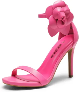 DREAM PAIRS Women's High Heels Flower Ankle Strap Stilettos Round Open Toe Dressy Sexy Sandals