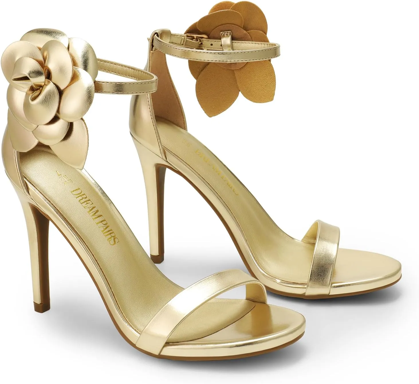 DREAM PAIRS Women's High Heels Flower Ankle Strap Stilettos Round Open Toe Dressy Sexy Sandals