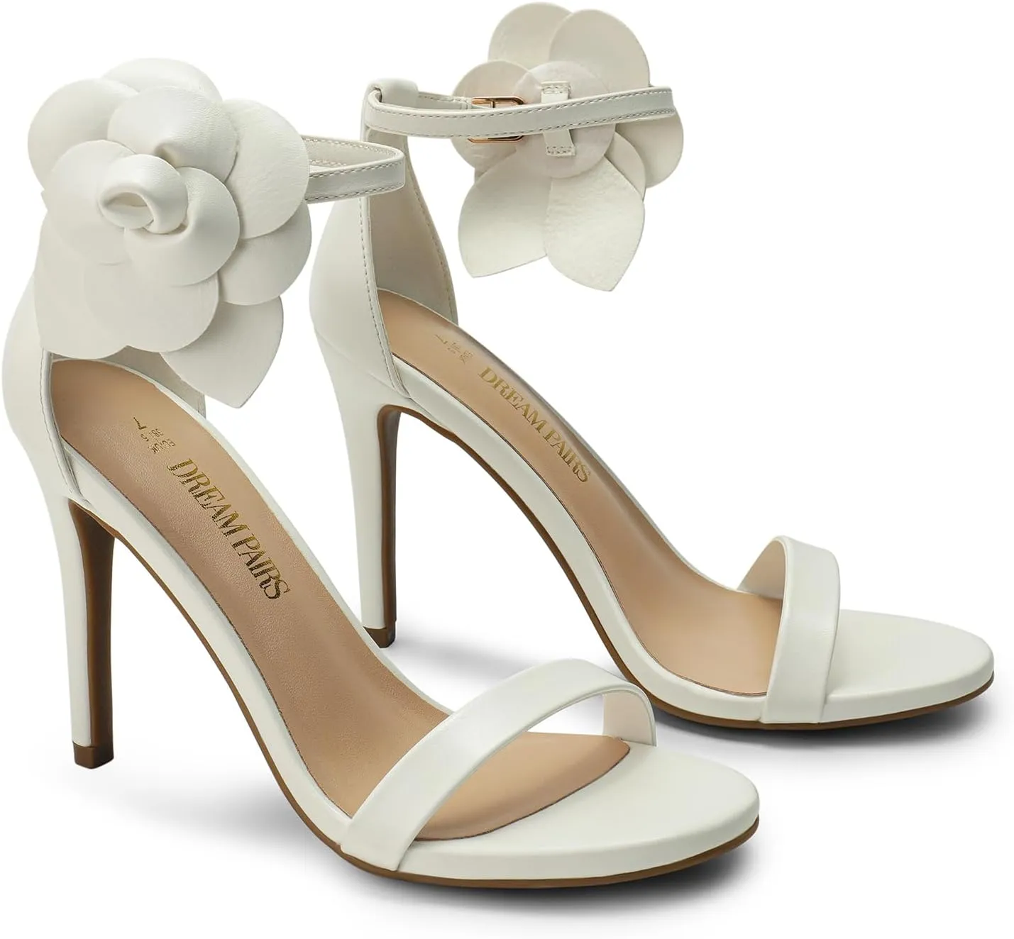 DREAM PAIRS Women's High Heels Flower Ankle Strap Stilettos Round Open Toe Dressy Sexy Sandals