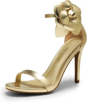DREAM PAIRS Women's High Heels Flower Ankle Strap Stilettos Round Open Toe Dressy Sexy Sandals
