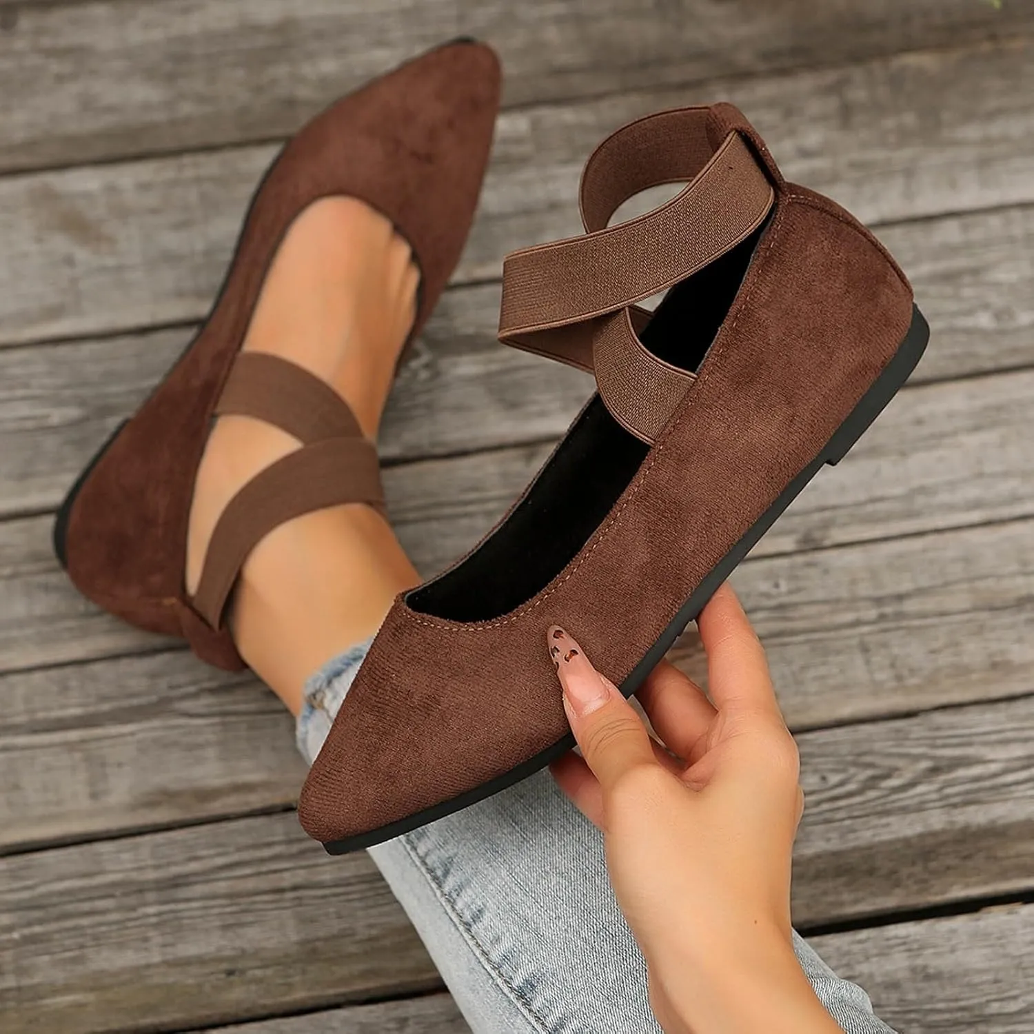 Dressy Sandals For Women 2025 Comfortable Women's Flats Fashion Shoe With Elastic Ankle Straps Closed Toe Loafers