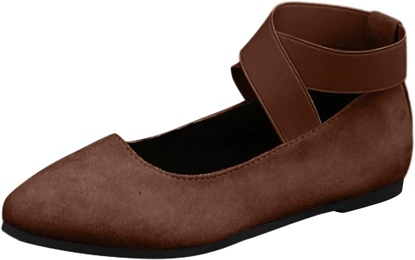 Dressy Sandals For Women 2025 Comfortable Women's Flats Fashion Shoe With Elastic Ankle Straps Closed Toe Loafers