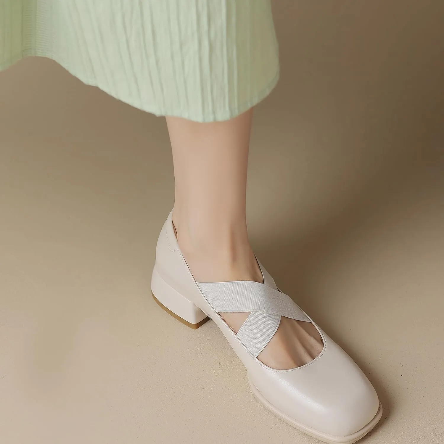 Elastic Band Flats Pumps Shoes for Women Square Toe Crisscross Ballet Flats
