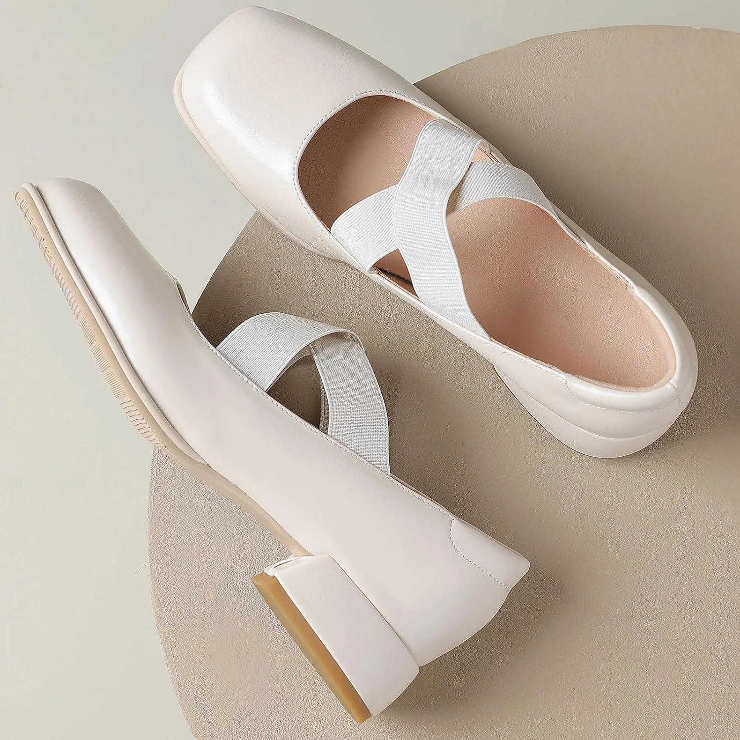 Elastic Band Flats Pumps Shoes for Women Square Toe Crisscross Ballet Flats