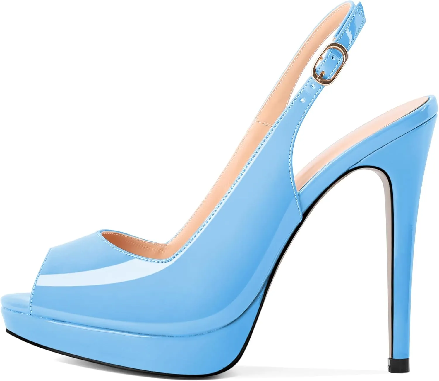 Eldof Women's Peep Toe Stiletto High Heel Platform Slingback Ankle Strap Pumps Wedding Dress Party Sandals 4.7 Inches
