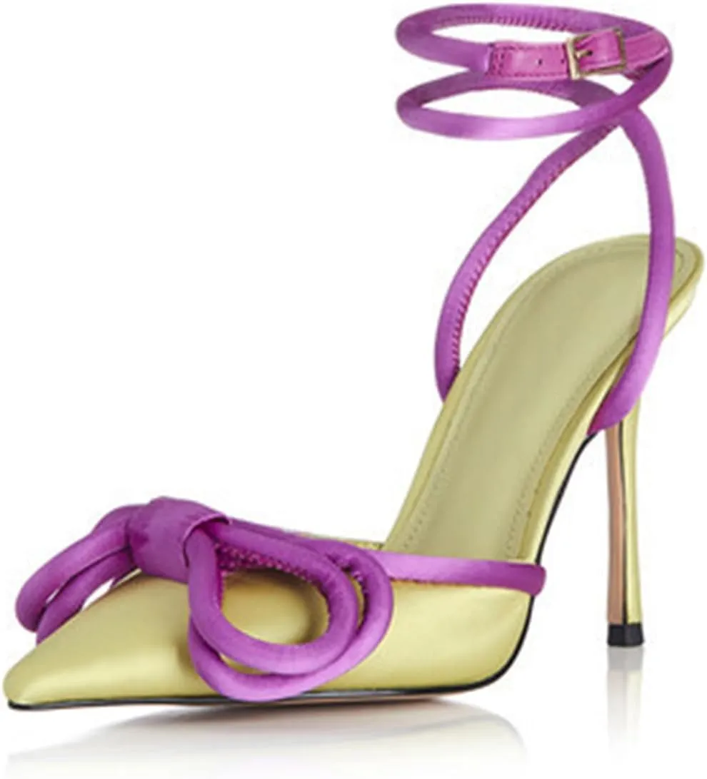 Elegant Women's Sexy Closed Toe Sandals with Bowknot, Fashion Large Size Ponited Toe High Heels for Party, Banquet And Fashion Show