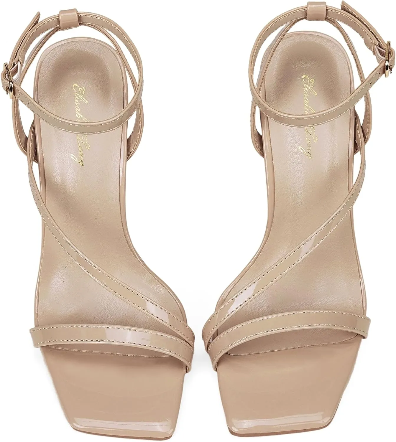 Elisabet Tang Women’s Crystal Stilettos Heeled Sandals, 4 Inch Square Open Toe Strappy Sexy High Heels Ankle Strap Buckle Heels for Party Wedding Dress Daily Wear Shoes
