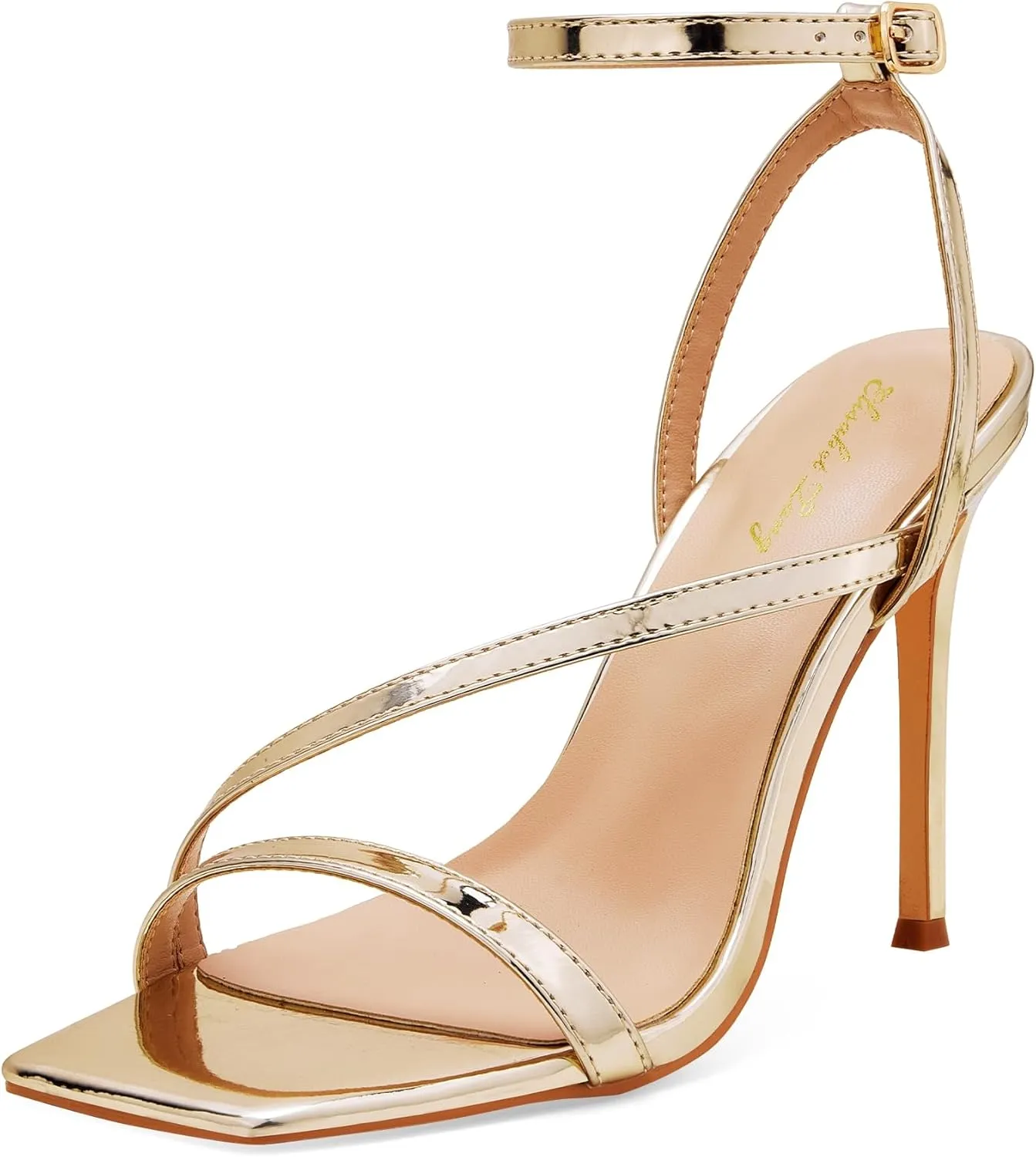 Elisabet Tang Women’s Crystal Stilettos Heeled Sandals, 4 Inch Square Open Toe Strappy Sexy High Heels Ankle Strap Buckle Heels for Party Wedding Dress Daily Wear Shoes