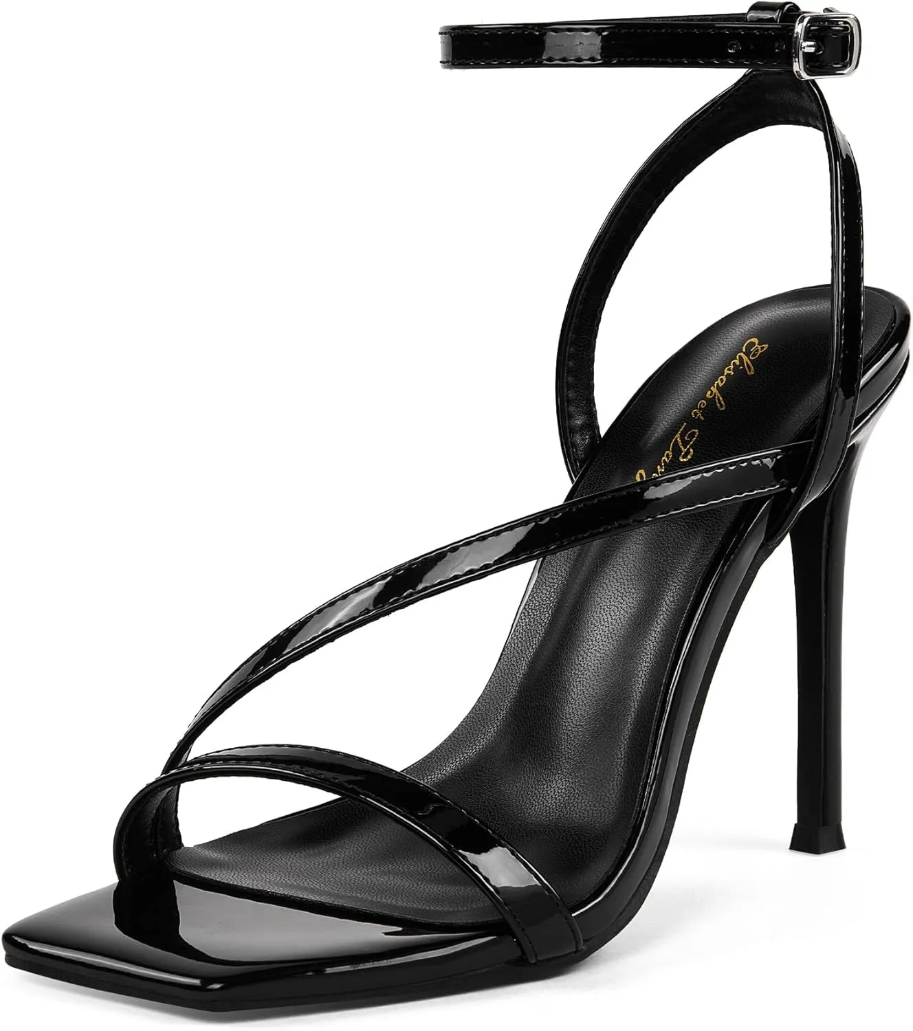 Elisabet Tang Women’s Crystal Stilettos Heeled Sandals, 4 Inch Square Open Toe Strappy Sexy High Heels Ankle Strap Buckle Heels for Party Wedding Dress Daily Wear Shoes