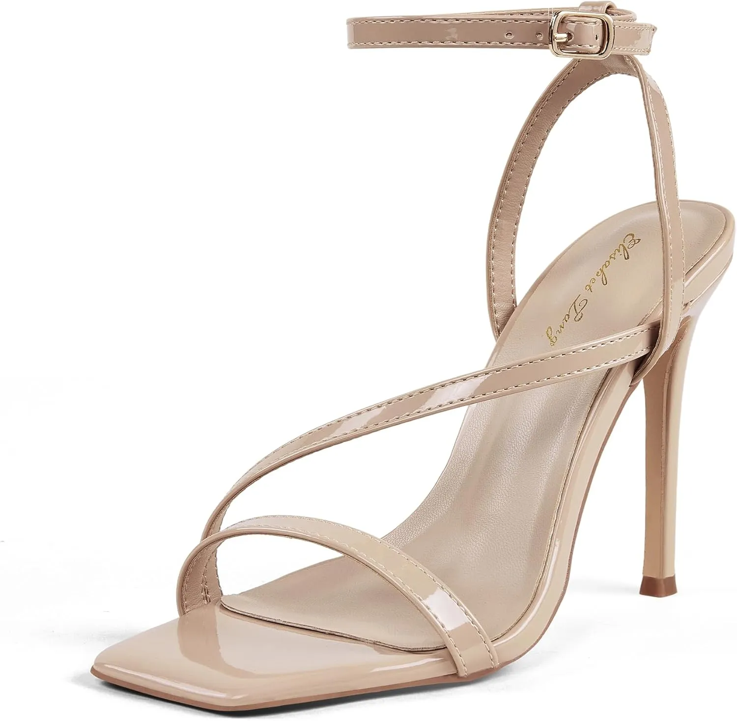 Elisabet Tang Women’s Crystal Stilettos Heeled Sandals, 4 Inch Square Open Toe Strappy Sexy High Heels Ankle Strap Buckle Heels for Party Wedding Dress Daily Wear Shoes