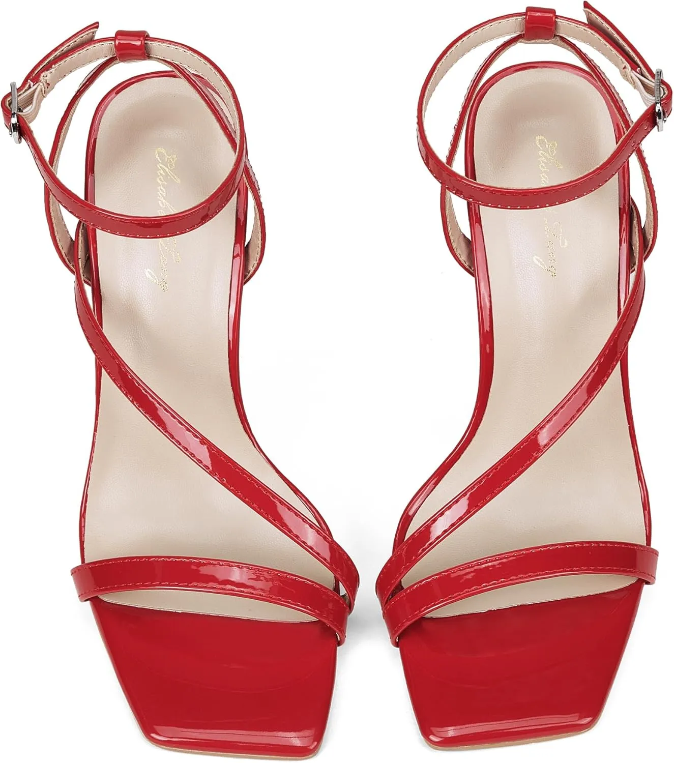Elisabet Tang Women’s Crystal Stilettos Heeled Sandals, 4 Inch Square Open Toe Strappy Sexy High Heels Ankle Strap Buckle Heels for Party Wedding Dress Daily Wear Shoes