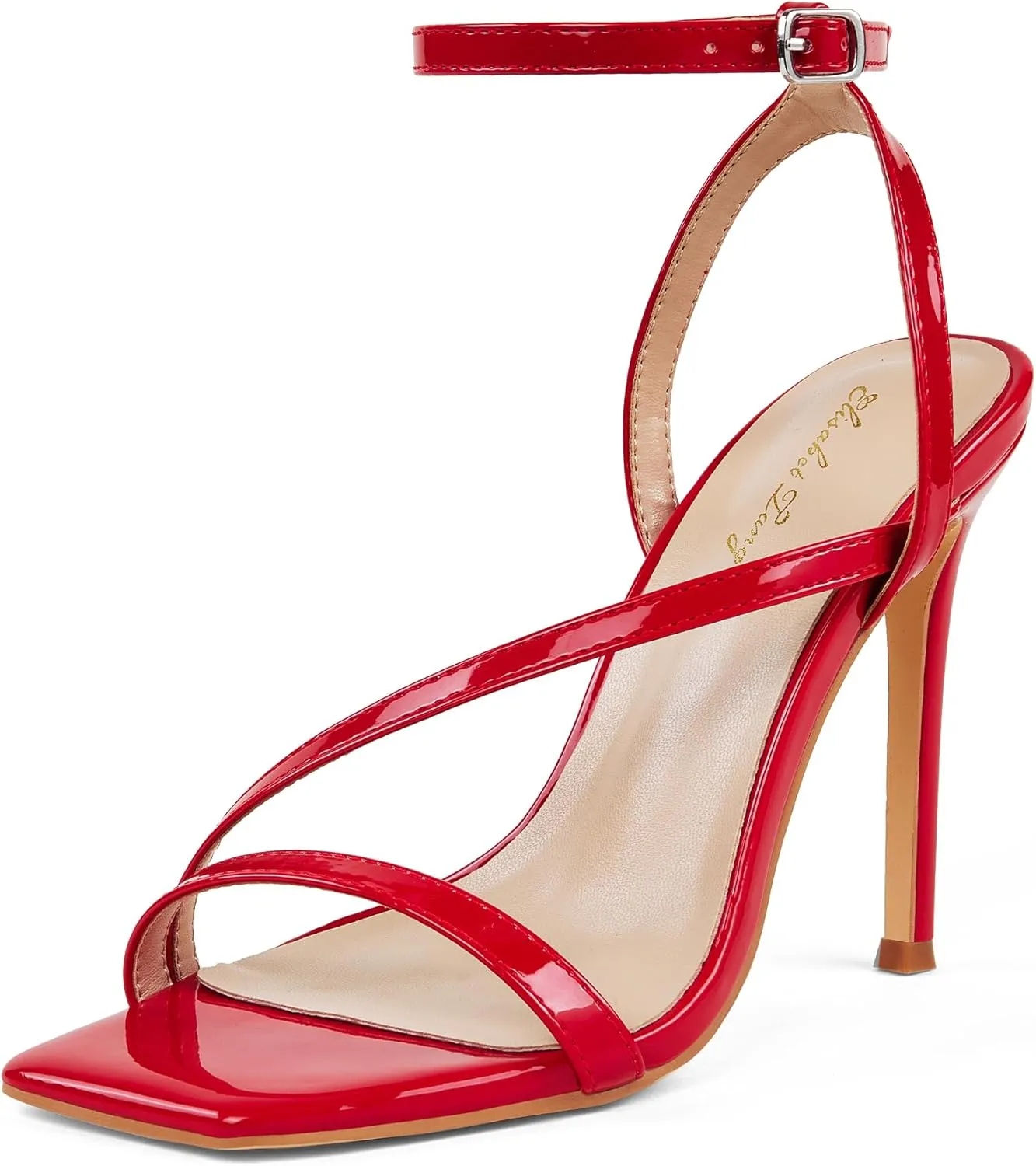 Elisabet Tang Women’s Crystal Stilettos Heeled Sandals, 4 Inch Square Open Toe Strappy Sexy High Heels Ankle Strap Buckle Heels for Party Wedding Dress Daily Wear Shoes