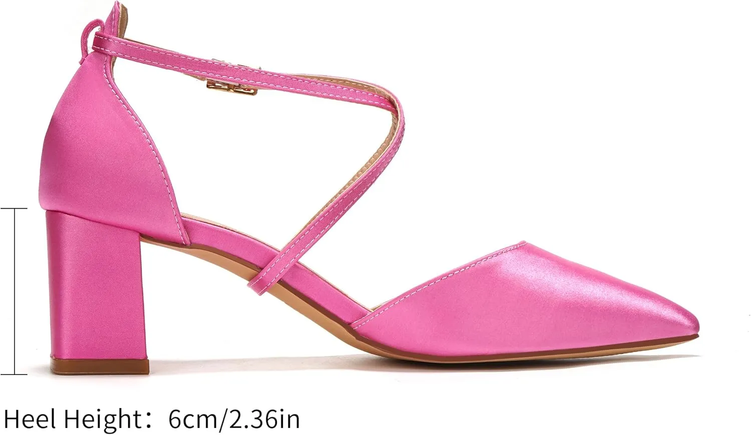 Elivandon J1586 Women's Satin Pointed Toe Mid-Heel Evening Sandals 2.36 inches Block Heel Bridal Party Wedding Pumps with Long Strap