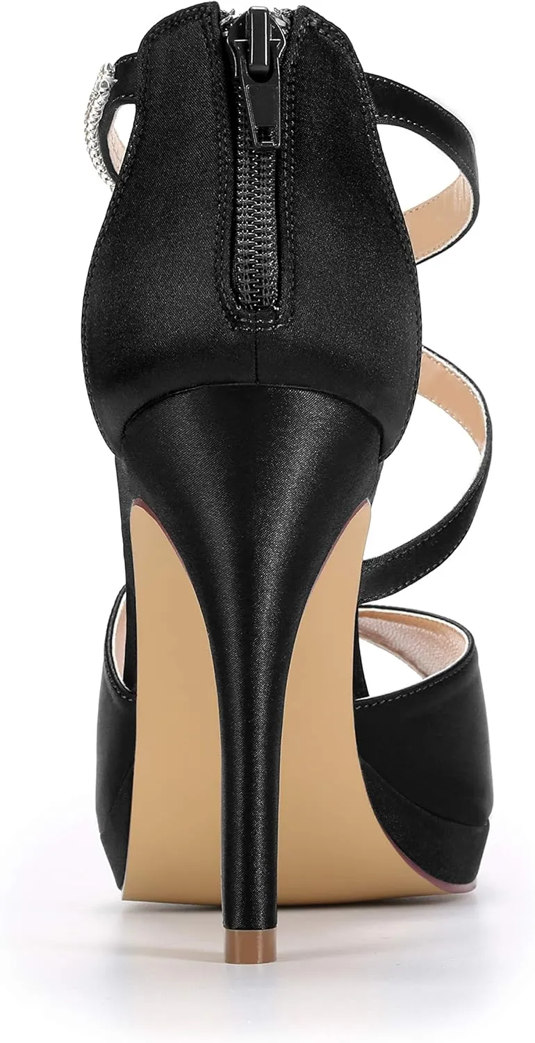ERIJUNOR High Heel Sandals Peep Toe S-Strap Prom Wedding Evening Shoes