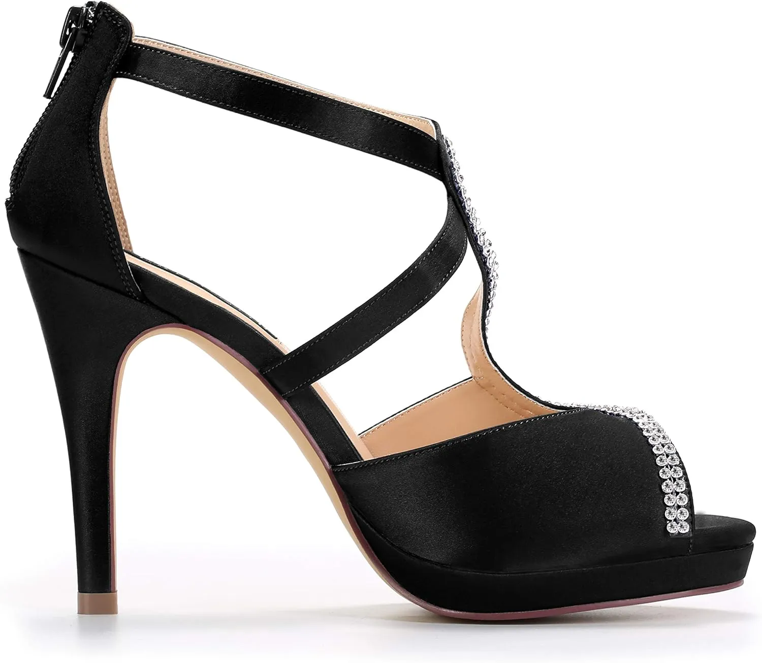 ERIJUNOR High Heel Sandals Peep Toe S-Strap Prom Wedding Evening Shoes