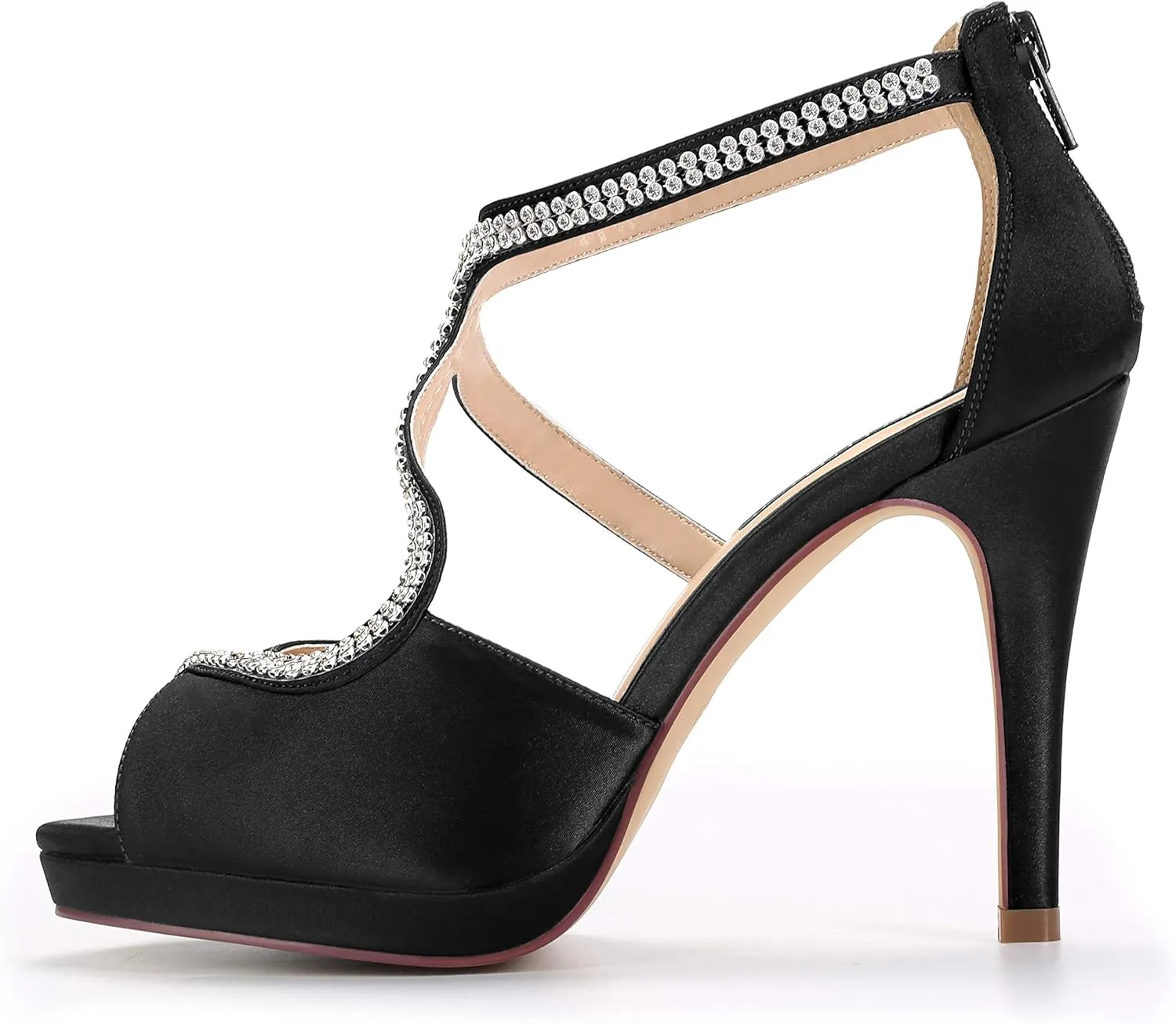 ERIJUNOR High Heel Sandals Peep Toe S-Strap Prom Wedding Evening Shoes