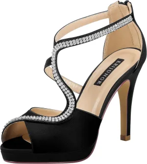 ERIJUNOR High Heel Sandals Peep Toe S-Strap Prom Wedding Evening Shoes
