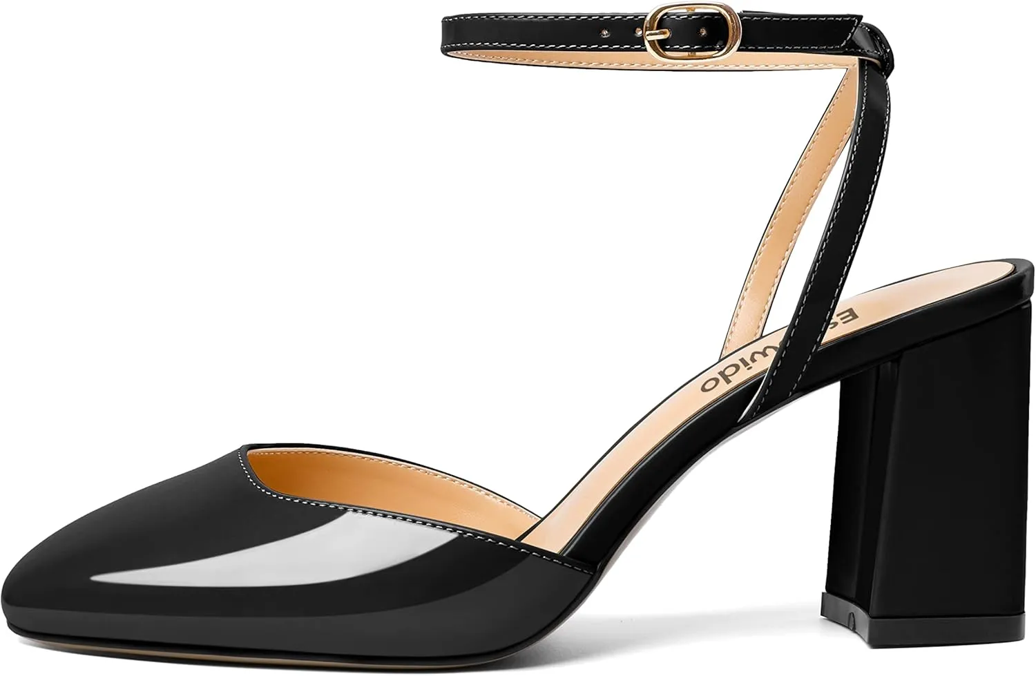 Esvowido Women's Slingback Chunky Heel Block High Heel Pumps Square Toe Adjustable Ankle Strap Sandals Wedding Party Elegant Dress Shoes