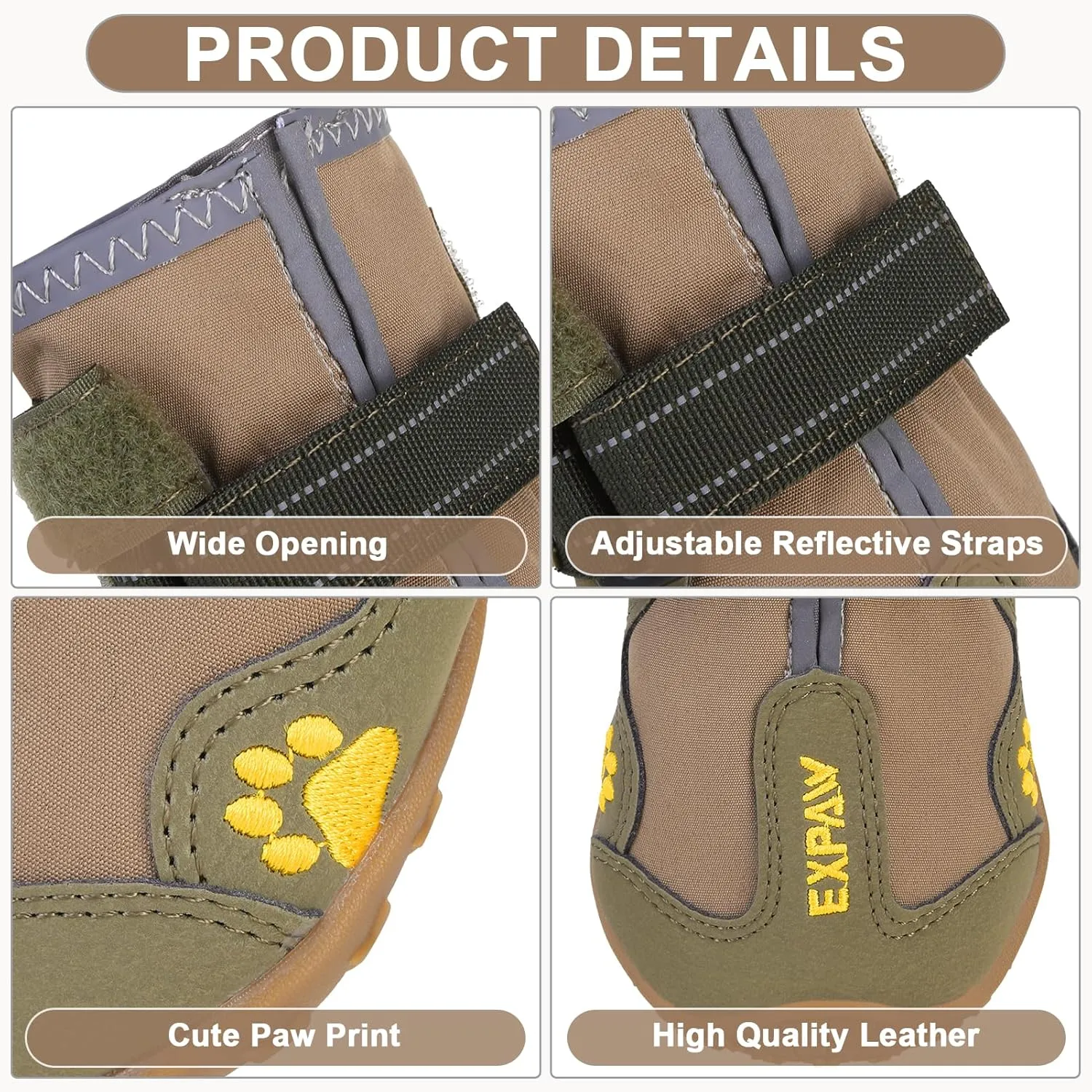 EXPAWLORER Anti-Slip Dog Shoes - 4PCS Waterproof Dog Boots with Reflective Straps for Outdoor Hiking, Dog Paw Protectors for Hot Pavement Winter Snow, Non Slip Dog Booties for Small Medium Large Dogs