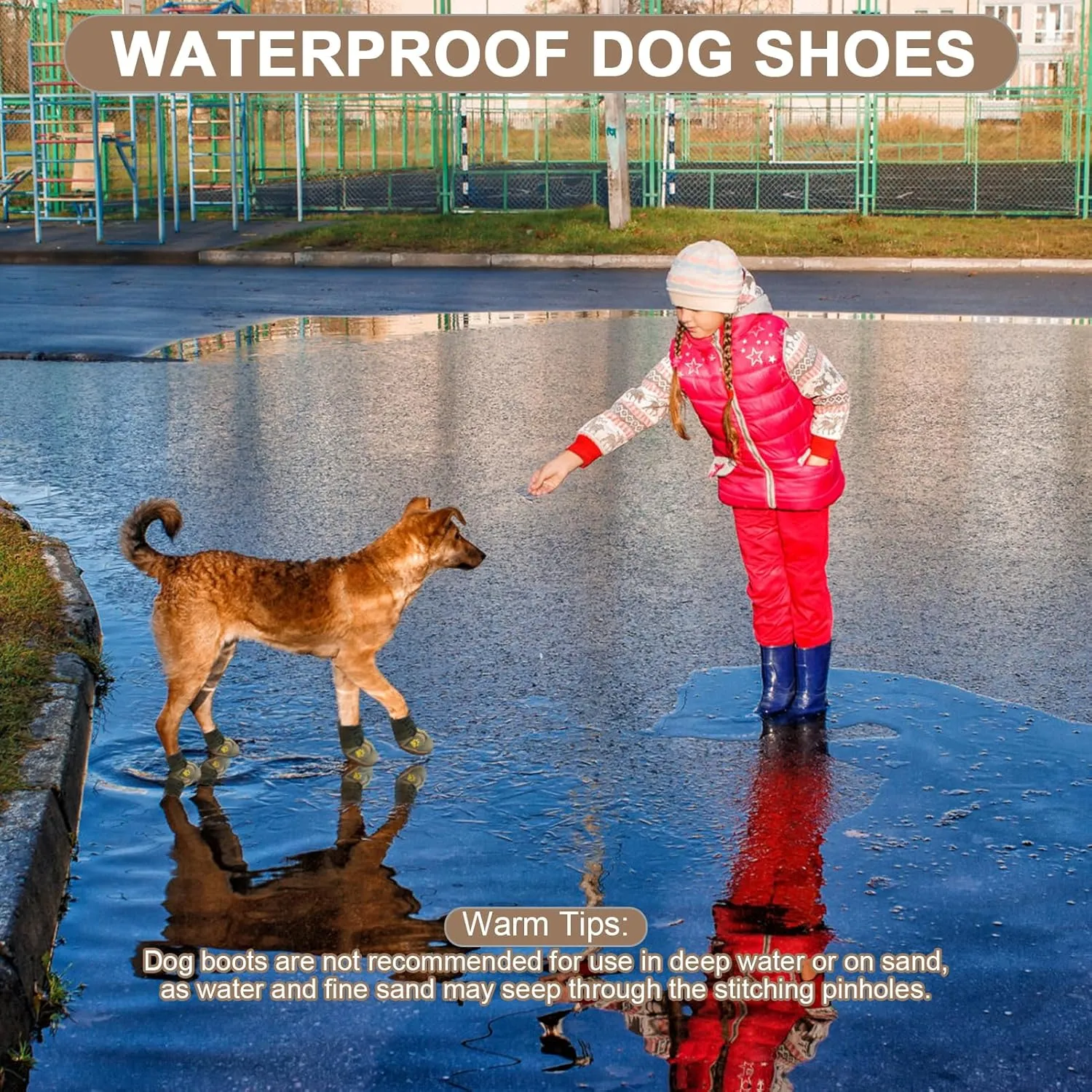 EXPAWLORER Anti-Slip Dog Shoes - 4PCS Waterproof Dog Boots with Reflective Straps for Outdoor Hiking, Dog Paw Protectors for Hot Pavement Winter Snow, Non Slip Dog Booties for Small Medium Large Dogs