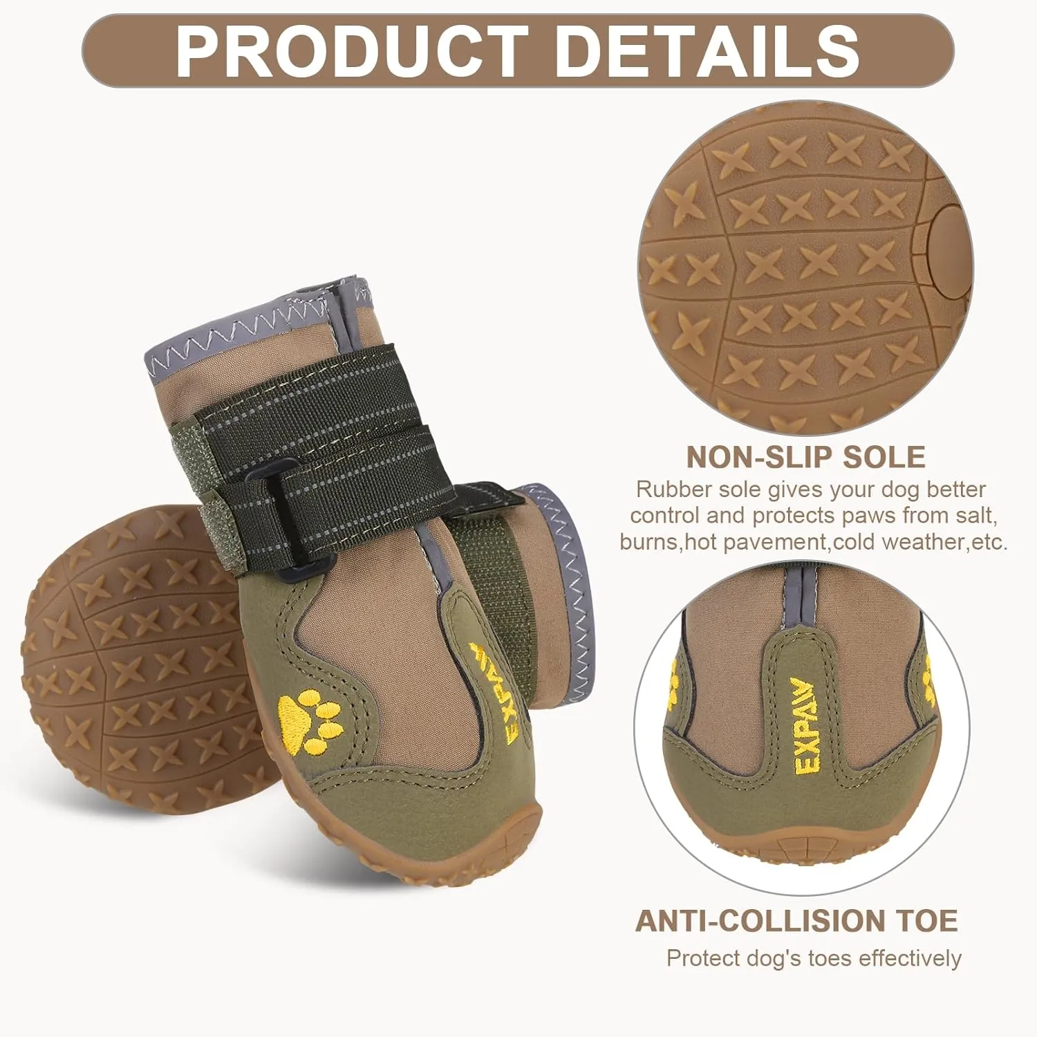 EXPAWLORER Anti-Slip Dog Shoes - 4PCS Waterproof Dog Boots with Reflective Straps for Outdoor Hiking, Dog Paw Protectors for Hot Pavement Winter Snow, Non Slip Dog Booties for Small Medium Large Dogs
